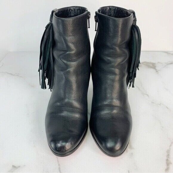 Christian Louboutin Jimmynetta Black Calfskin Leather Fringe Ankle Chelsea Boot - Picture 4 of 16